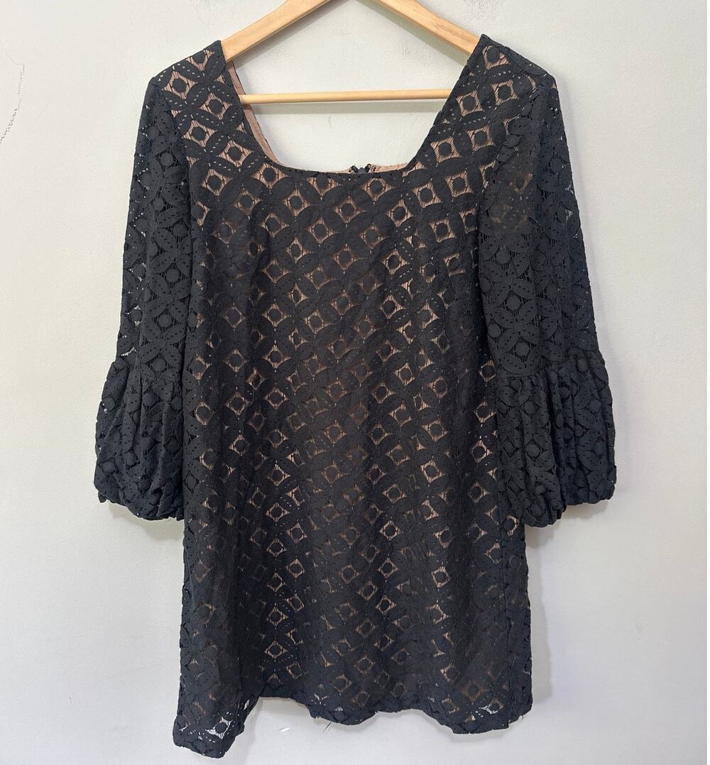 Vintage Anna Sui Anthropologie Dress Womens 6 Black Lace Dainty Y2K Fairy Goth